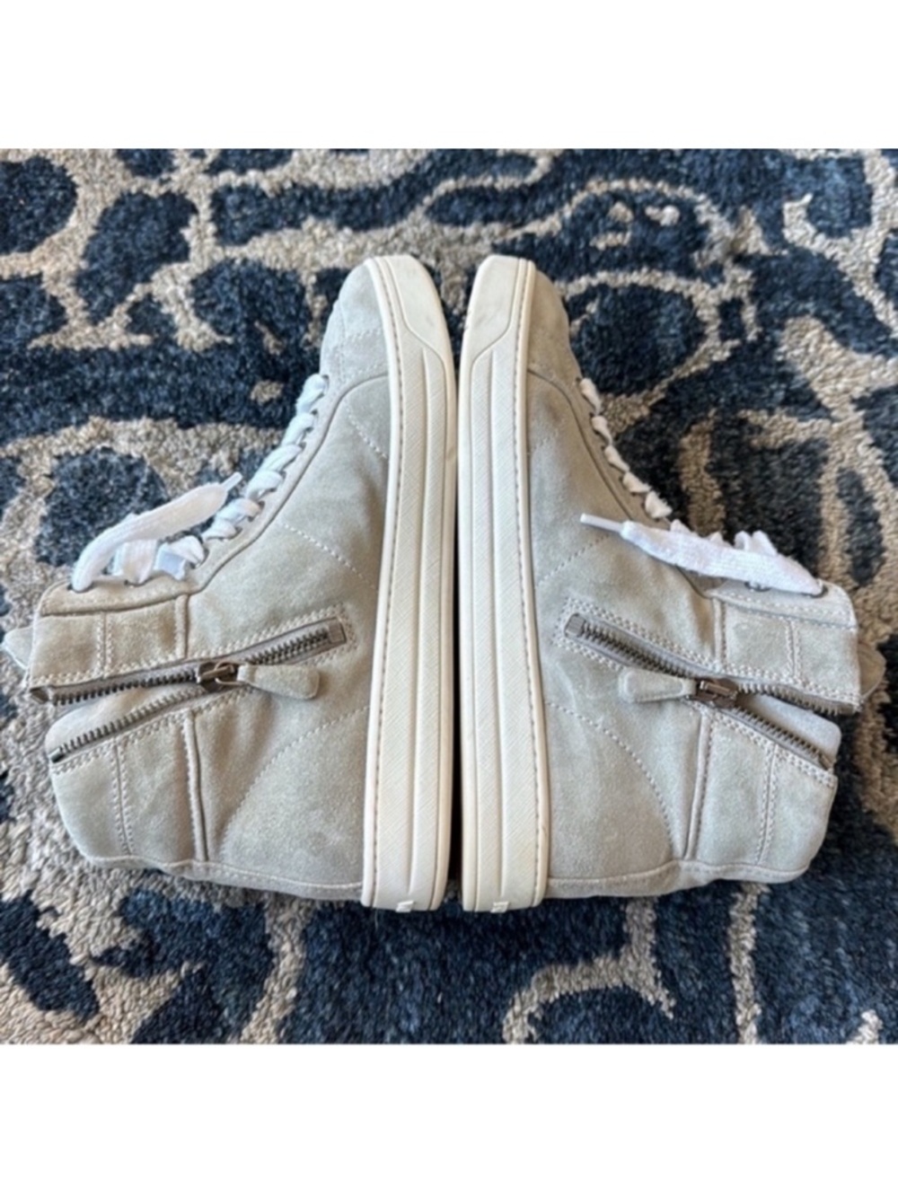Prada Suede Leather High Top Sneakers Sz 6/36.5 Gray Logo Lace up Side Zipper - Picture 12 of 15